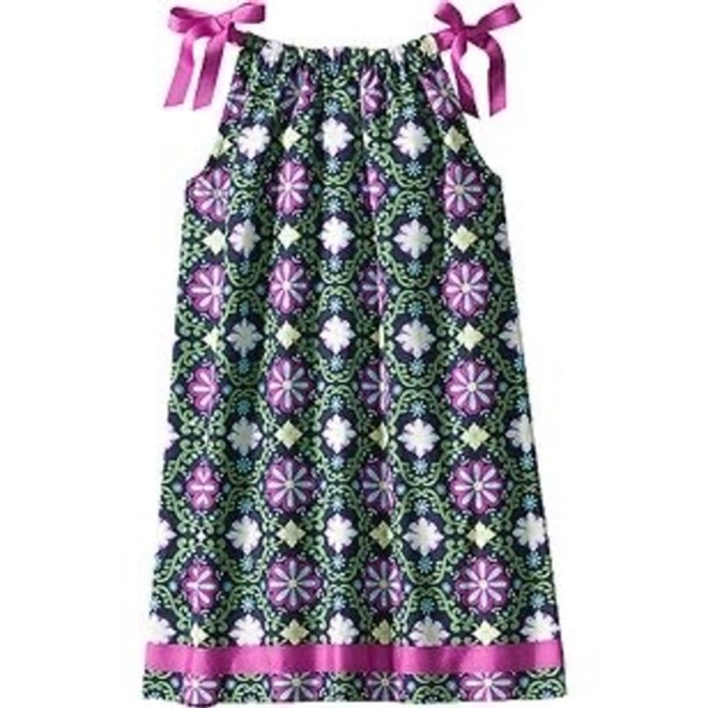 HANNA ANDERSSON Girl's Floral Pillowcase Dress Sze 5 Sleeveless Shift Ribbon Tie
